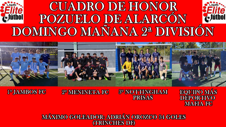 CUADRO DE HONOR POZUELO DOMINGOS MAÑANA 2ª DIVISIÓN